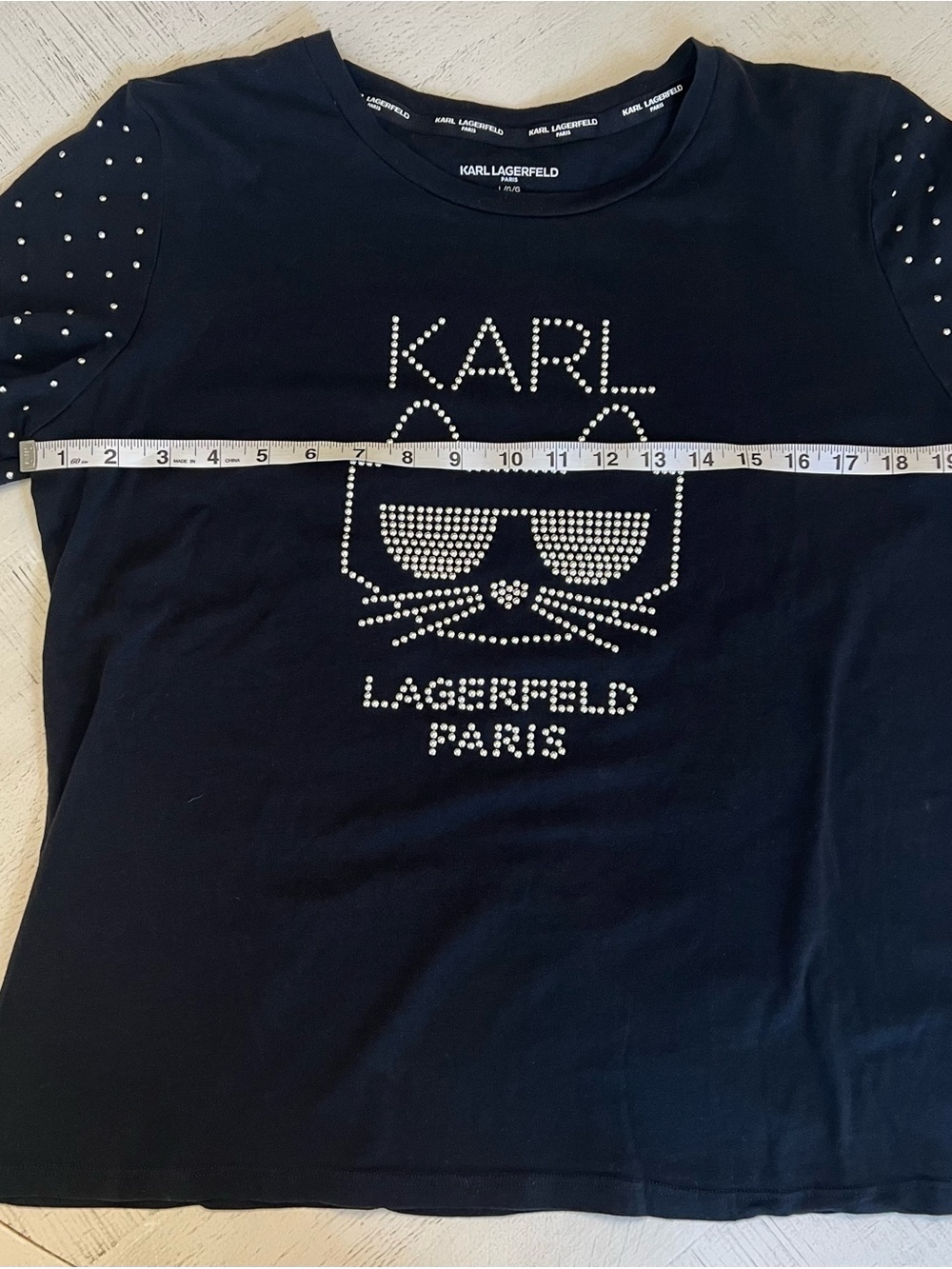 Karl Lagerfeld Black Crystal-Embellished Cat Tee - Picture 4 of 4